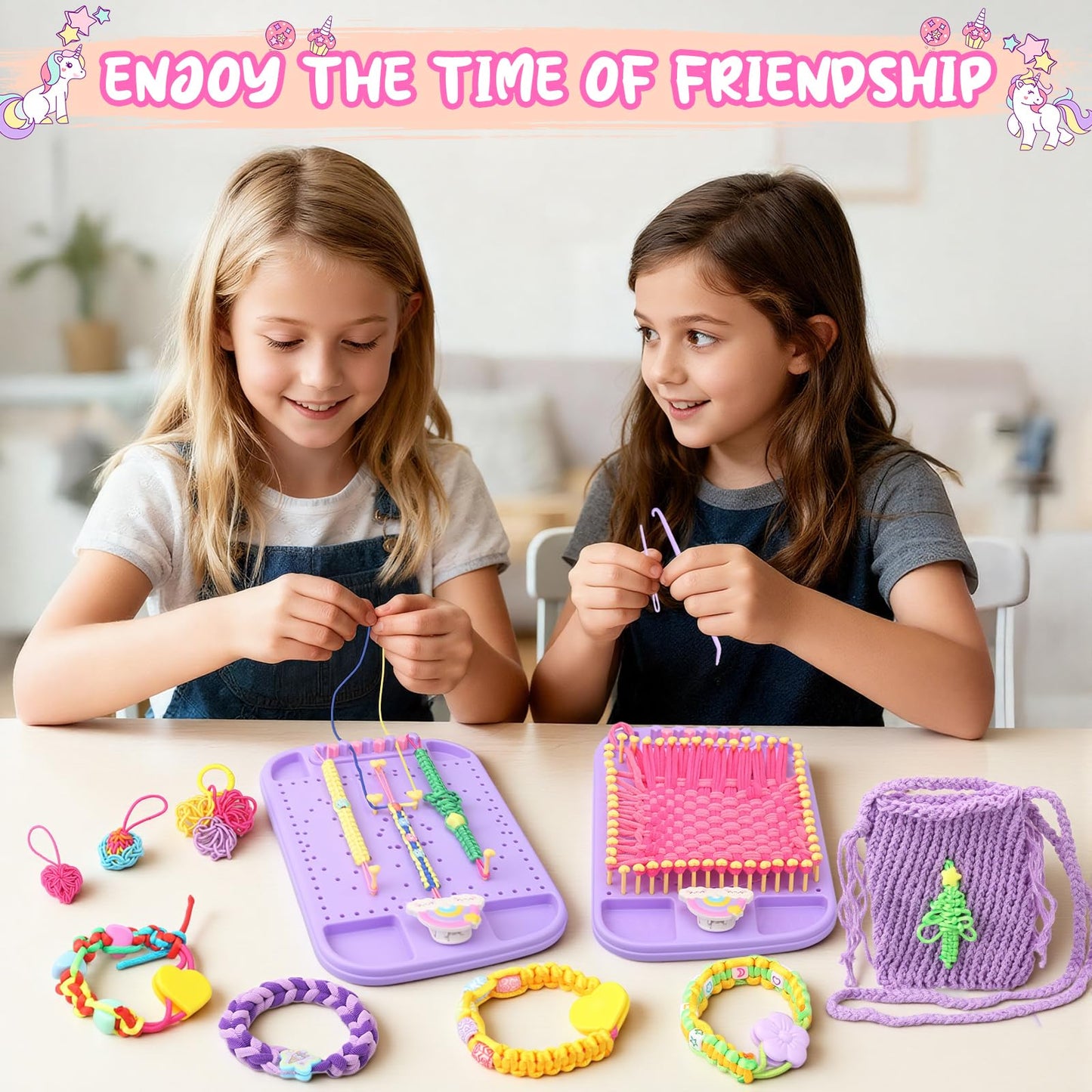 Friendship Bracelet Making Kit & DIY Weaving Loom, 500+ Colorful Ropes, Bands & Beads, Creative Arts and Crafts Gift for Girls Ages 6–12, Ideal Christmas Gifts for Girls Ages 5 6 7 8-12 Pink