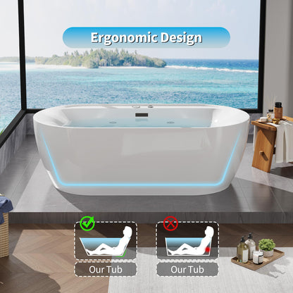 Water Therapy Freestanding Bathtub 71 inch Acrylic Massage Spa Tub with Heating System, Bubble Jets and Digital Control Panel for Bathroom Upgrade and Relaxation