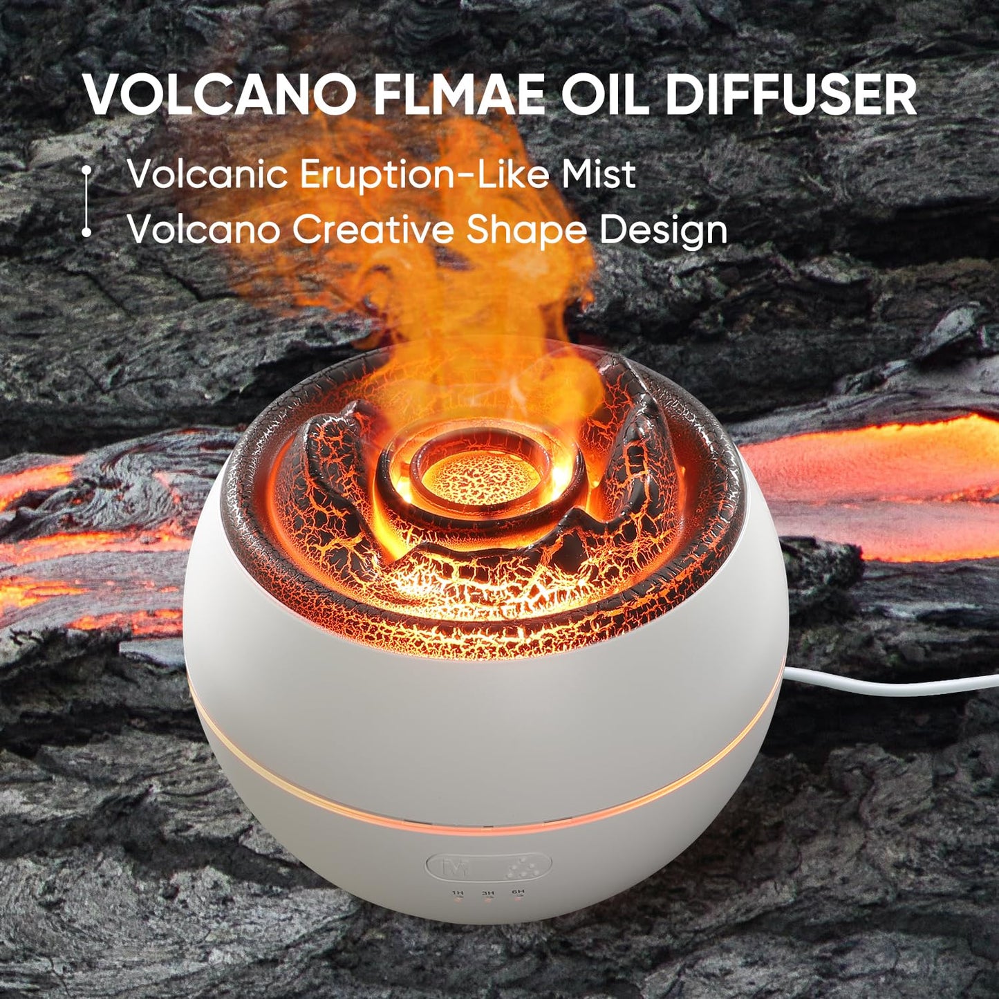 Essential Oil Diffuser, Volcano Fire Flame Aromatherapy Diffuser, 360ml Ultrasonic Cool Mist Humidifier, Scent Aroma Diffuser with 7 Colors Light, Timer & Auto Shut-Off for Home, Room (Black)