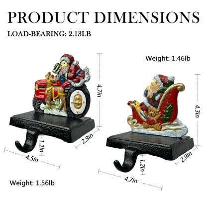 Linton Arts 2 Pack Cast Iron Christmas Stocking Holders for Mantle, Santa Claus Weighted Stocking Holder with Non-Slip Base, Vintage Ornament Hooks (Christmas Stocking Holders)