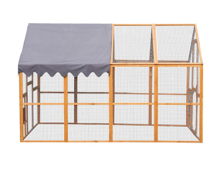 KEIKI Chicken Coop, 9.3 x 6.2 x 6 FT, Large Wooden Chicken Run with Waterproof Cover, Outdoor Walk-in Hen House, for Backyard Farm, Yellow