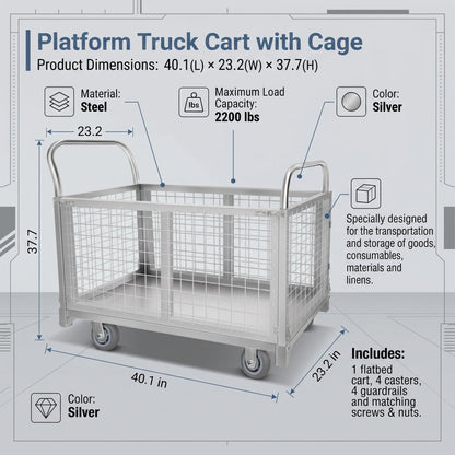 Silver Wire Mesh Cart, 300kg Load Capacity, Aluminum Alloy Construction for Home, Pet Store and Warehouse Use