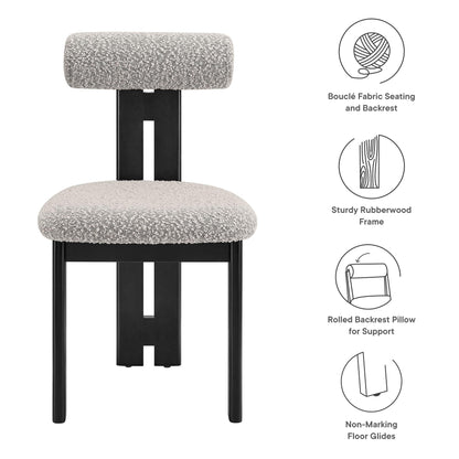 Modway Torian Upholstered Boucle Dining Chairs Set of 2 in Wenge Taupe - 3-Legged Farmhouse Kitchen Chairs - Mid-Century Modern Armless Accent Chairs - Comfortable Side Chairs with Wood Legs