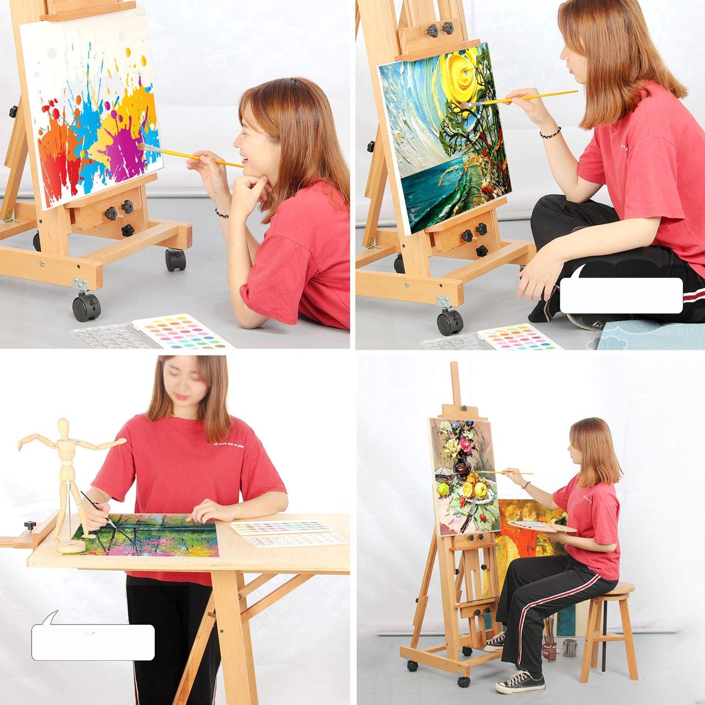 ERoomQ Tripod Artist Easel, Large Beech Multifunction Profession Studio Easel Indoor Canvas Ad Display Stand with 4K Board (Wood)