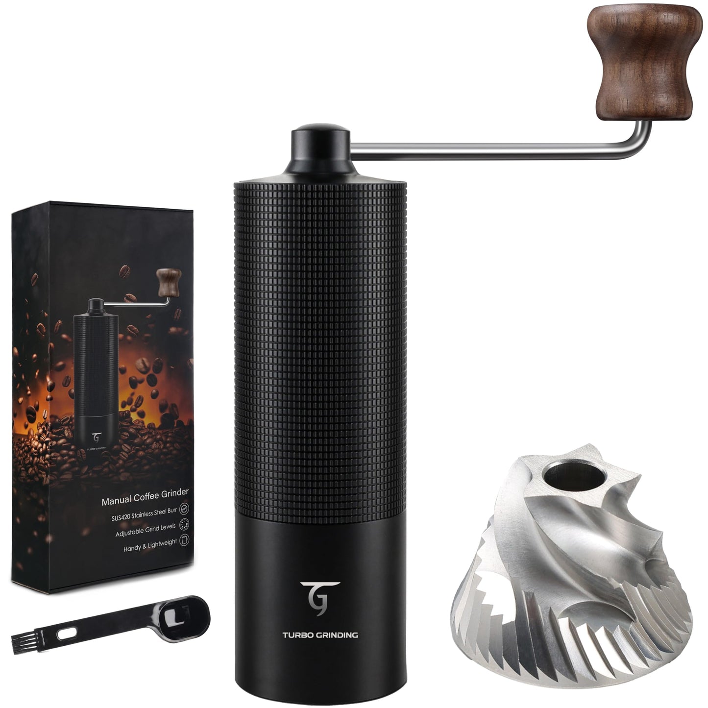 SUNYA Manual Coffee Grinder with Stainless Steel Conical Burr. Aluminum Shell Hand Coffee Bean Mill with Adjustable Settings. Coffee Recipes Booklet Included (MCG-02 Black)