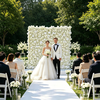 5D White Realistic Rose wall Backdrop, 8×8ft,Artificial Flower wall Panel. Easy to Install and Store, Reusable. Perfect for Weddings, Birthday Parties, and Home Decoration. Withouf Stand