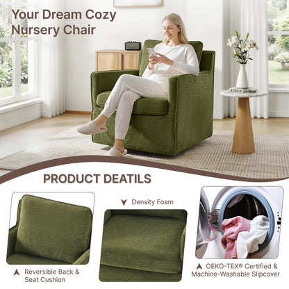KISLOT Swivel Accent Chair Rocking Recliner 360 Degree Swivel Armchair Machine-Washable Cover for Nursery Living Room Bedroom