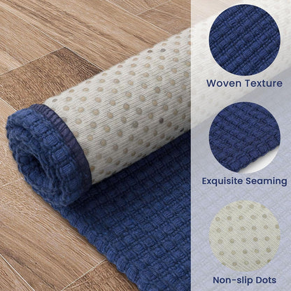 EARTHALL Boho Area Rug 2x3 Ft Washable Rugs for Entryway, Dark Navy Braided Throw Rug with Rubber Backing for Indoor