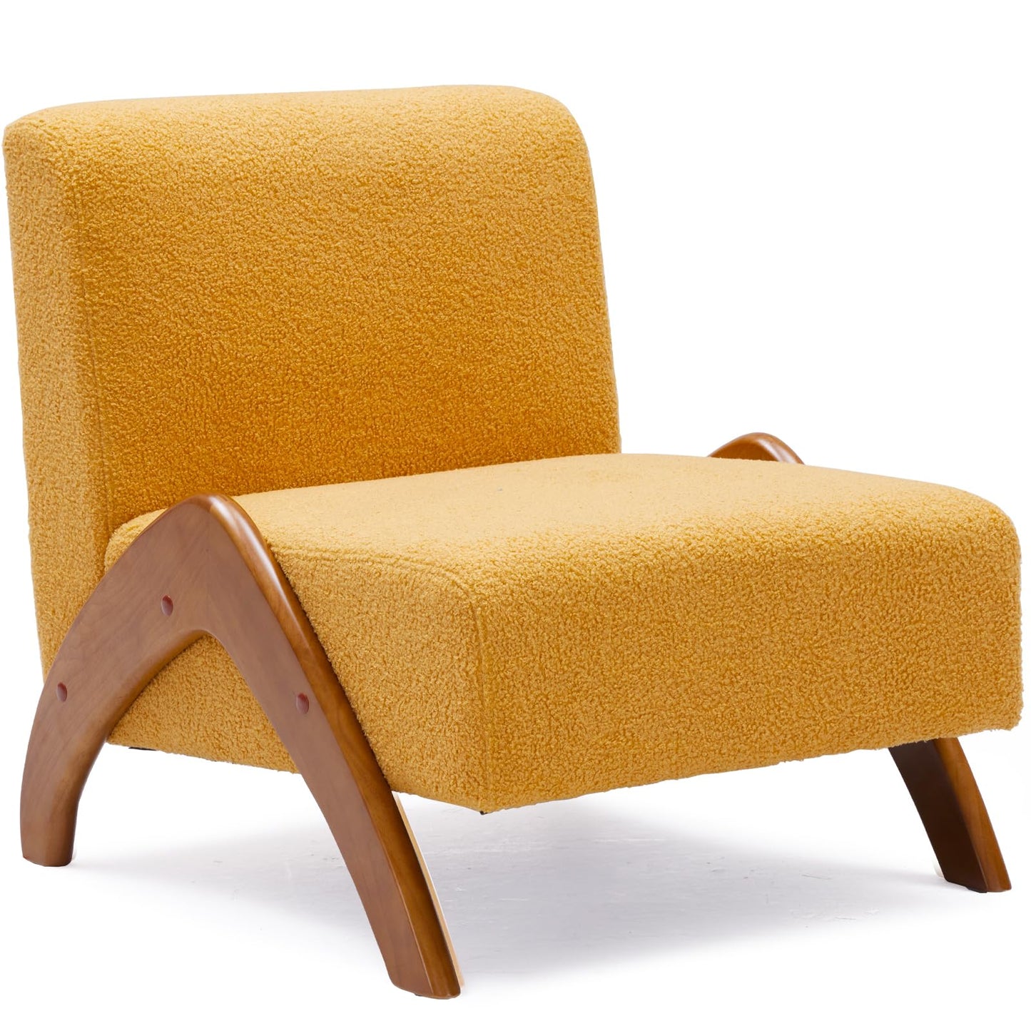 MILCIL Oversized Accent Chair, upholstered armless mid Century Modern Living Room Chair with Wooden Legs for Bedroom/Office/Cafe, Sherpa Yellow