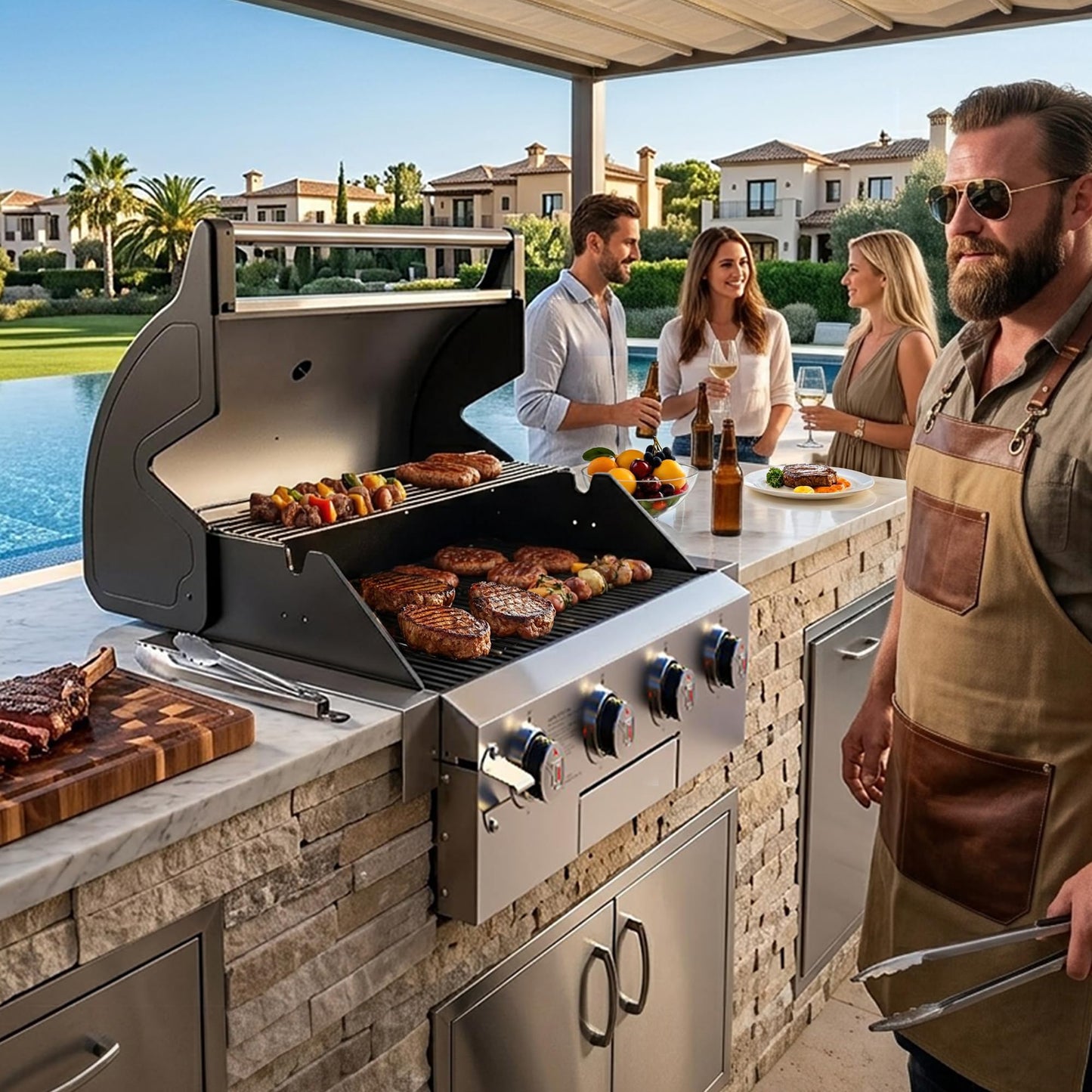 Brand-Man Gas Grill Built-In Head, 30-Inch 4-Burner Propane Grill, Natural Gas Convertible, Heavy Duty 304 Stainless Steel 40,000BTUs BBQ Island Outdoor Kitchen