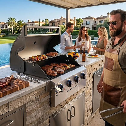 Brand-Man Gas Grill Built-In Head, 30-Inch 4-Burner Propane Grill, Natural Gas Convertible, Heavy Duty 304 Stainless Steel 40,000BTUs BBQ Island Outdoor Kitchen