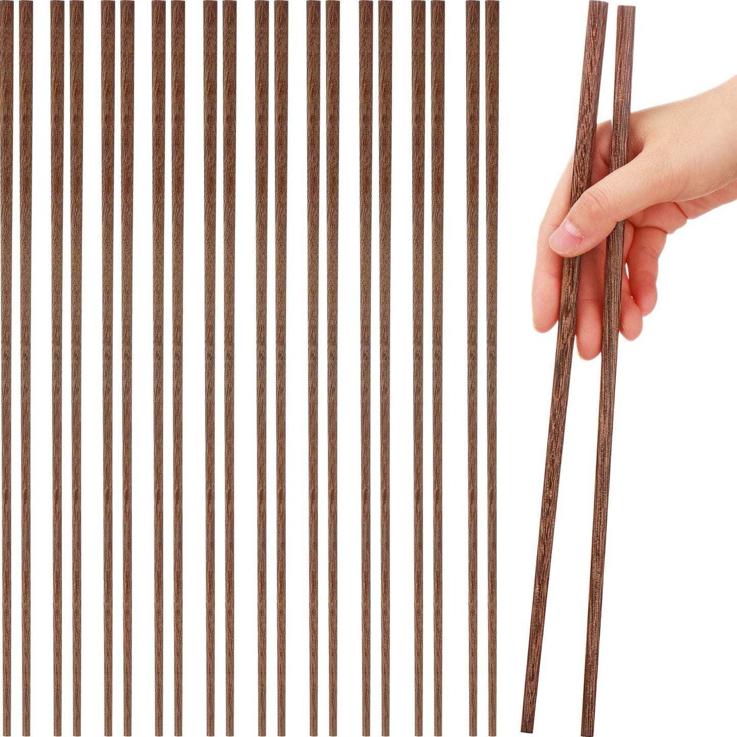 Patelai 10 Pairs Wooden Cooking Chopsticks Reusable 12 Inch Extra Long Chop Sticks Natural Chinese Style Chopsticks for Noodles, Frying, Hot Pot, Cooking
