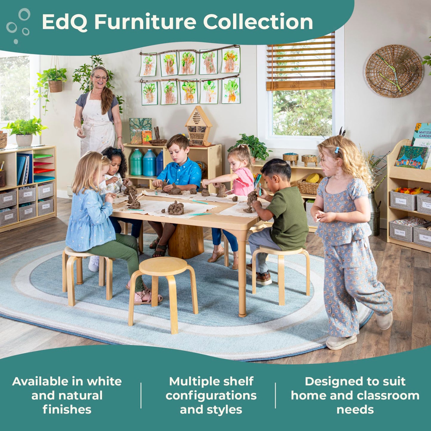 Guidecraft EdQ Shelves and 10 Bin Storage Unit- Natural: Multi-Functional Cube Storage Organizer or Bookcase, Wooden Cabinet for School and Home, Teacher's Book Cubby and Toy Shelf