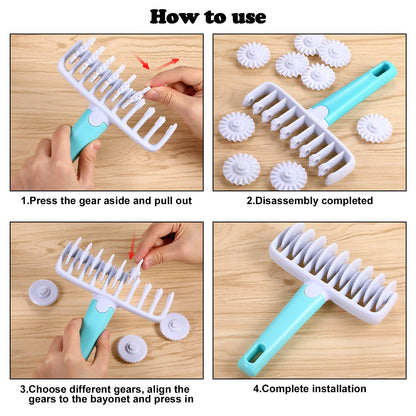 Boao Fondant Ribbon Cutter Wheel Roller Mold Dough Lattice Cutter 4 Different Gears Embosser Set Noodle Dough Roller Pastry Tools for Pie Baking