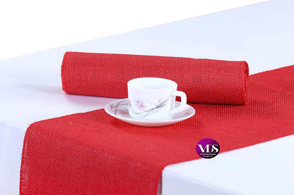 Pack 5, 100% 12X108 Inch)(Red) VDS of Burlap Table Runner Natural Jute Rustic Hessian Table Cloth Centrepiece