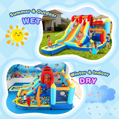 JOYLDIAS Inflatable Water Slide Park, Giant Bounce House with 450W Blower, Climbing Wall, Dual Basketball Hoops & Ring Toss Games - Outdoor Backyard Jumper for Kids Ages 3+
