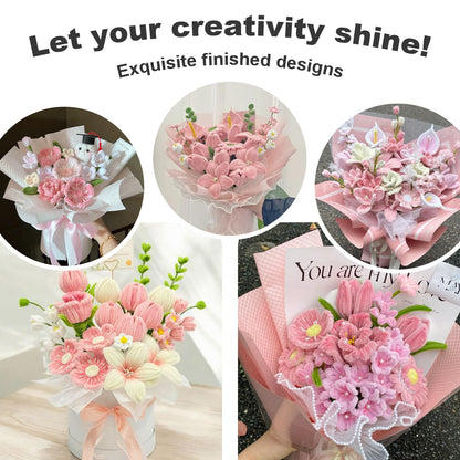 YONOVO 500 Pcs Pink Pipe Cleaner Flower Kit - Complete Set for DIY Flower Making, 8mm Thick 12 Inches Pastel Chenille Stems with Hot Glue Gun and Tutorials for Teens and Adults