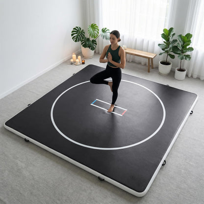 Fnova Inflatable Wrestling Mat 10x10 FT x 4 IN, PVC Portable Wrestling Mats for Home, 4" Thick Jiu Jitsu Mats with Circles for Wrestling, Martial Arts, Jitsu, BJJ, Boxing, MMA, Judo Indoor Outdoor Use
