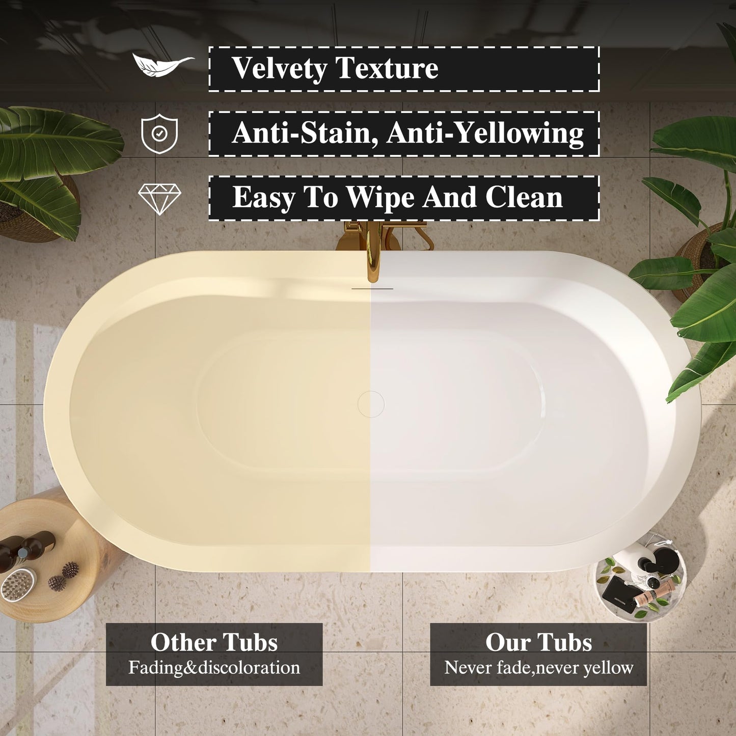 Adecab 64" Acrylic Freestanding Bathtubs, Stand Alone Tub, Soaking Tubs for Bathroom, Integrated Overflow and Drain, cUPC Certified, Gloss White