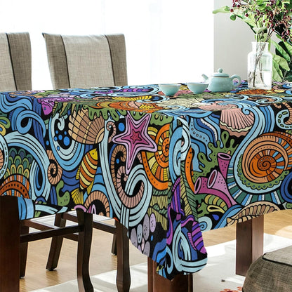 Starfish Shell Tablecloth, 54x54 Square Polyester Washable Wrinkle Free Dinner Tablecloth for Kitchen Dining Room