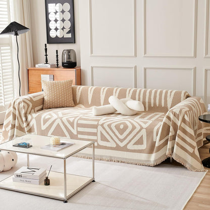 71"x91", 1 VClife Bohemian Aztec Accent Chair Cover Beige White Geometric Tribal Chenille Armchair Slipcover Reversible