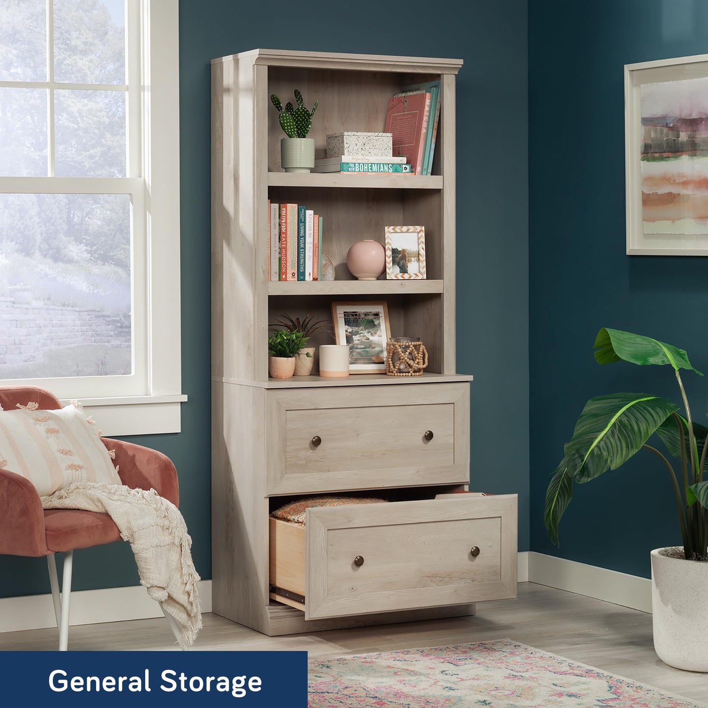 Sauder Miscellaneous Storage Library, Chalked Chestnut Finish