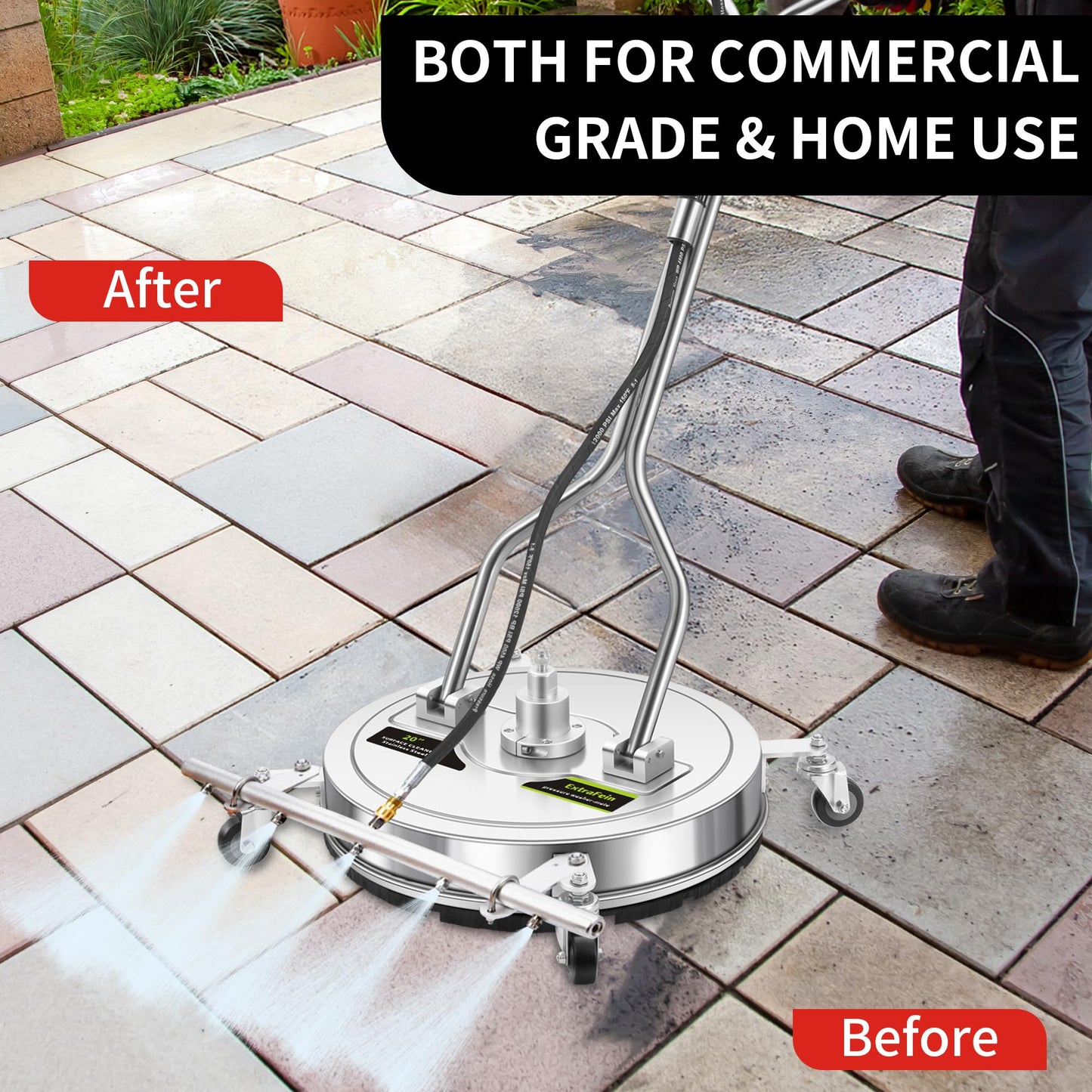 20" Pressure Washer Surface Cleaner Plus with 5 Nozzles Water Broom, Stainless Steel Dual Handle Power Washer Surface Cleaner for Patio Decker Concrete Driveway, 4000 PSI