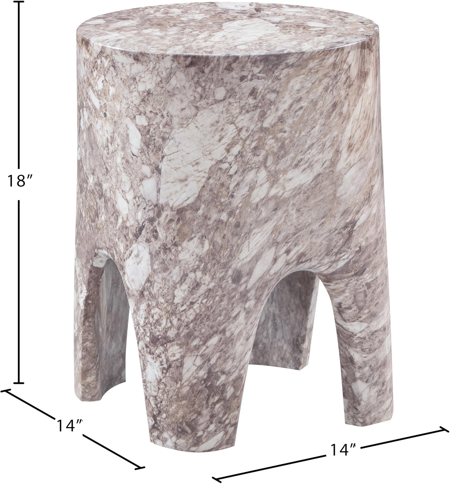Meridian Furniture 99054Brown-ET Foligno Collection Art Deco Indoor/Outdoor Concrete End Table with Brown Marble Finish, 14" W x 14" D x 18" H, Brown