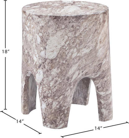 Meridian Furniture 99054Brown-ET Foligno Collection Art Deco Indoor/Outdoor Concrete End Table with Brown Marble Finish, 14" W x 14" D x 18" H, Brown