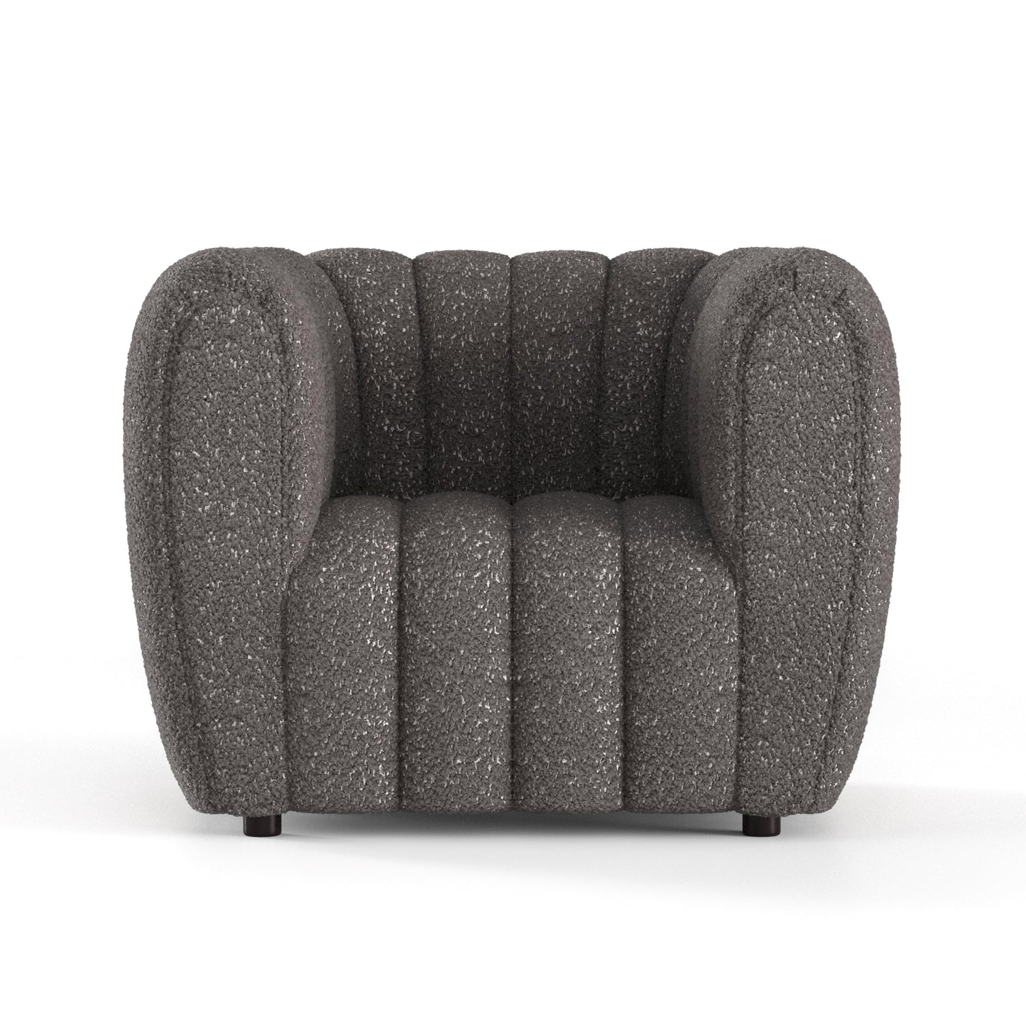Furniture of America Glamour Contemporary Vertical Channel Tufted Boucle Accent Chair with Wooden Legs, Fabric Upholstered Armchair for Living Room, Bedroom, Office, Charcoal Gray
