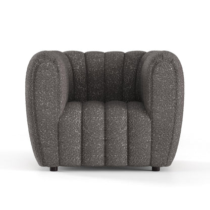 Furniture of America Glamour Contemporary Vertical Channel Tufted Boucle Accent Chair with Wooden Legs, Fabric Upholstered Armchair for Living Room, Bedroom, Office, Charcoal Gray