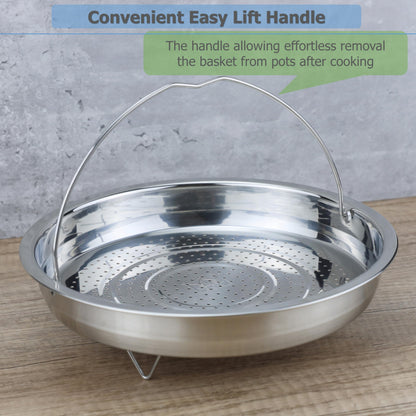 EIKS Stainless Steel Mesh Steamer Basket with Easy Lift Handle for Steaming Vegetables Dumplings Seafood Eggs (8.0" Diameter)