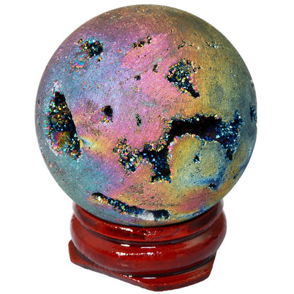 SUNYIK Rainbow Titanium Coated Druzy Geode Sphere Ball,Crystal Quartz Agate Ball,Healing Sculpture Figurine for Easter Day