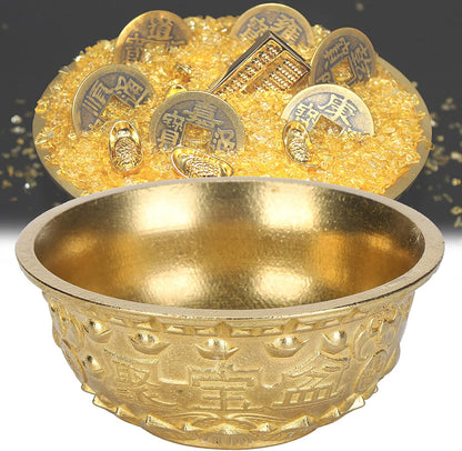 Brass Treasure Bowl Feng Shui Ornaments, Wealth Good Luck Prosperity Bowl Craft Collectible Figurines for Home Office