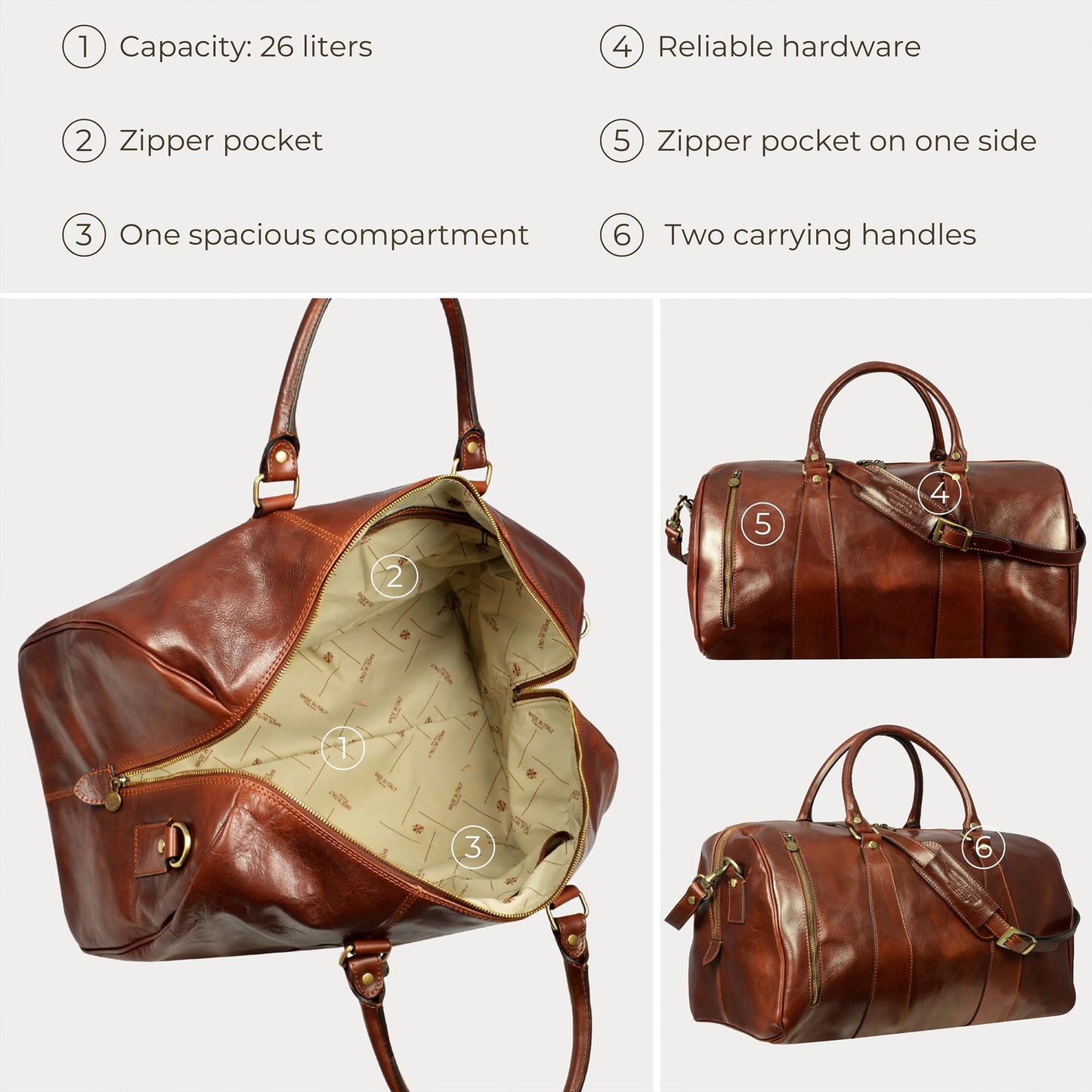 Time Resistance Leather Duffel Bag - Large Weekend Gym Travel Bag (Brown)