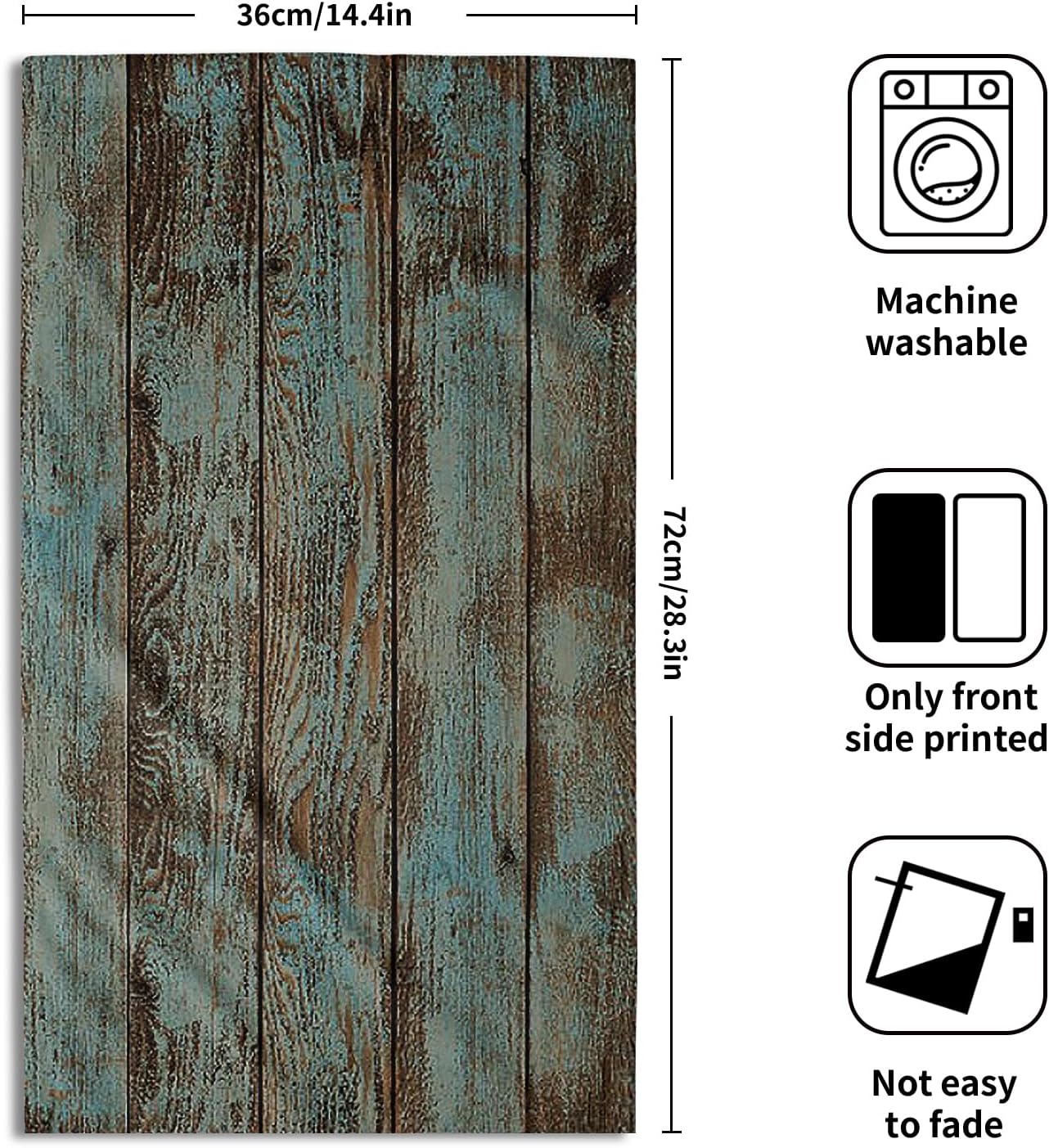 15x30 Set 2, Country Giwawa Rustic Barn Wood Hand Towel of Vintage Teal Turquoise Brown Plank Fingertip Towel Retro