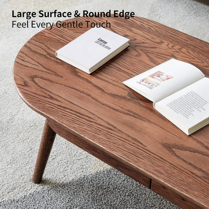 Christopher Knight Home Minta Modern Medium Size Low Wooden Coffee Table, Oval Top Living Room End Table with Drawer, Home Office Writing Desk, Multifunctional Sofa Table, Natural Walnut Brown