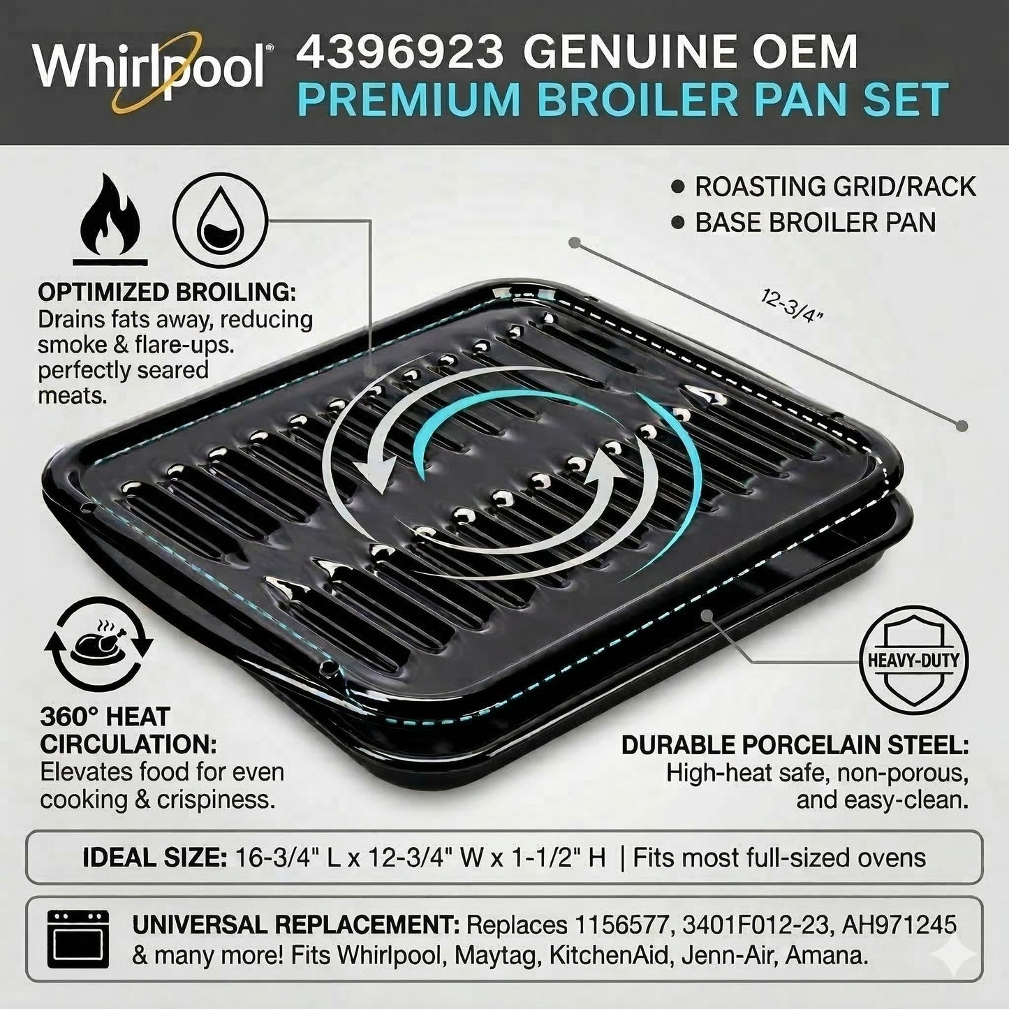 Whirlpool 4396923 Genuine OEM Premium Broiler Pan
