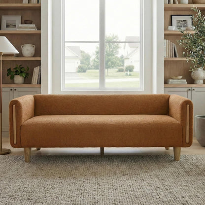 Christopher Knight Home Alissa 78.7" Modern 3 Seater Sofa, Textured Upholstered Lounge Sofa Couch with Rolled Arms and Rubberwood Legs, Couches for Living Room and Office, Lounge Seating, Orange