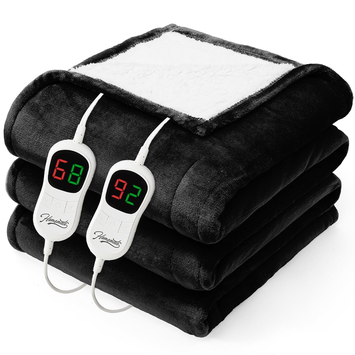 Homemate Electric Heated Blanket Twin - 62"x84" Heating Bed Blankets Throw with 10 Heating Levels 8 Hours Auto Off Fast Heating Over-Heated Protection Ultra Soft Warm Flannel ETL Certified Grey
