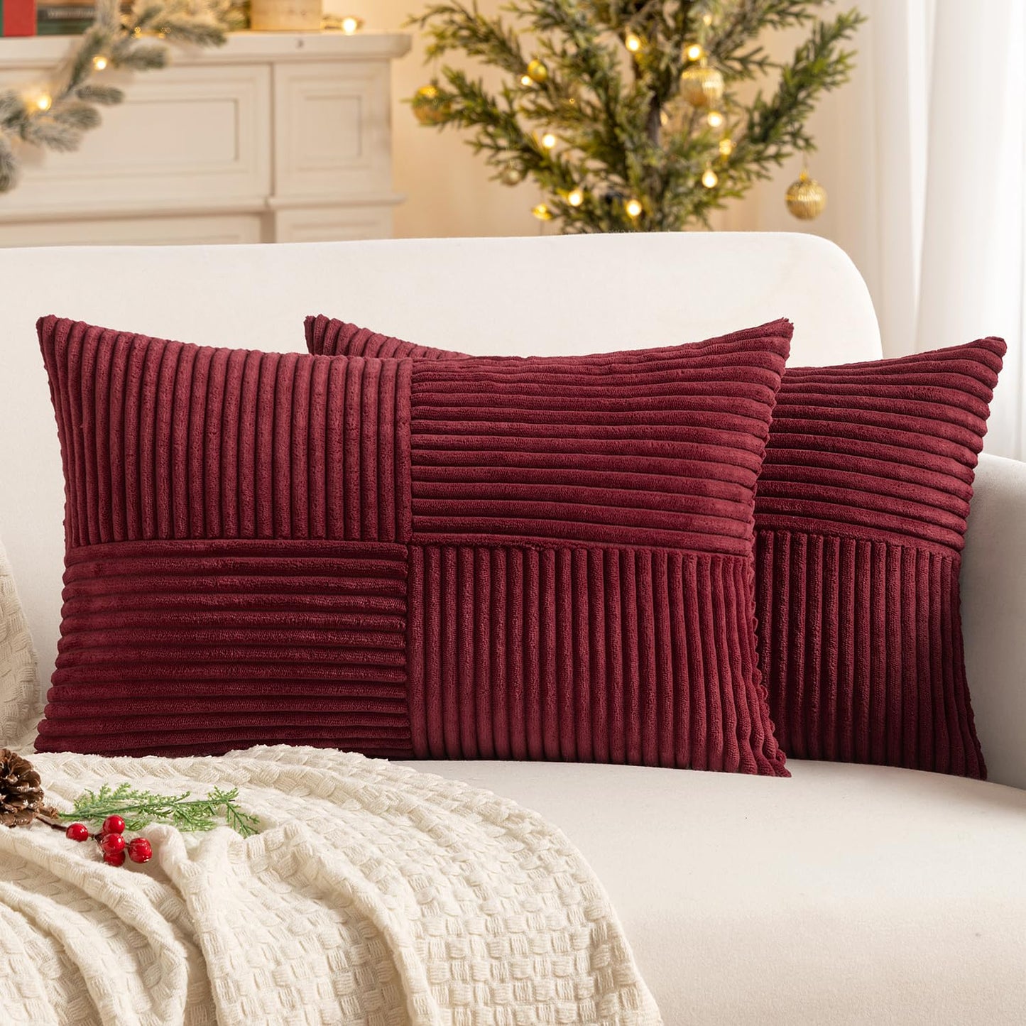 MIULEE Black Corduroy Pillow Covers Pack of 2 Boho Decorative Spliced Throw Pillow Covers Soft Couch Pillowcases Cross Patchwork Textured Cushion Covers for Living Room Bed Sofa 18x18 inch