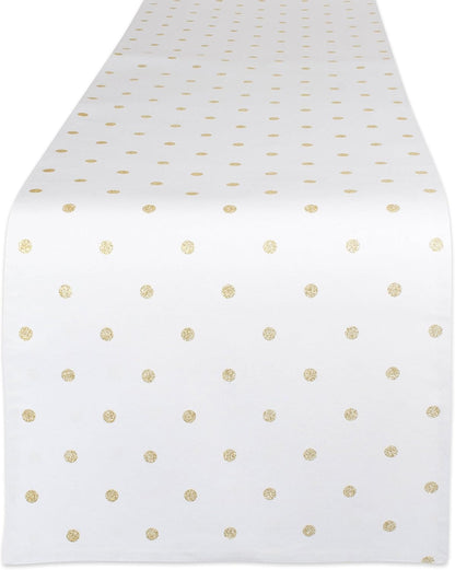 13x90, DII Polka Dot Kitchen Collection, Table Runner, Metallic White/Gold Reversible