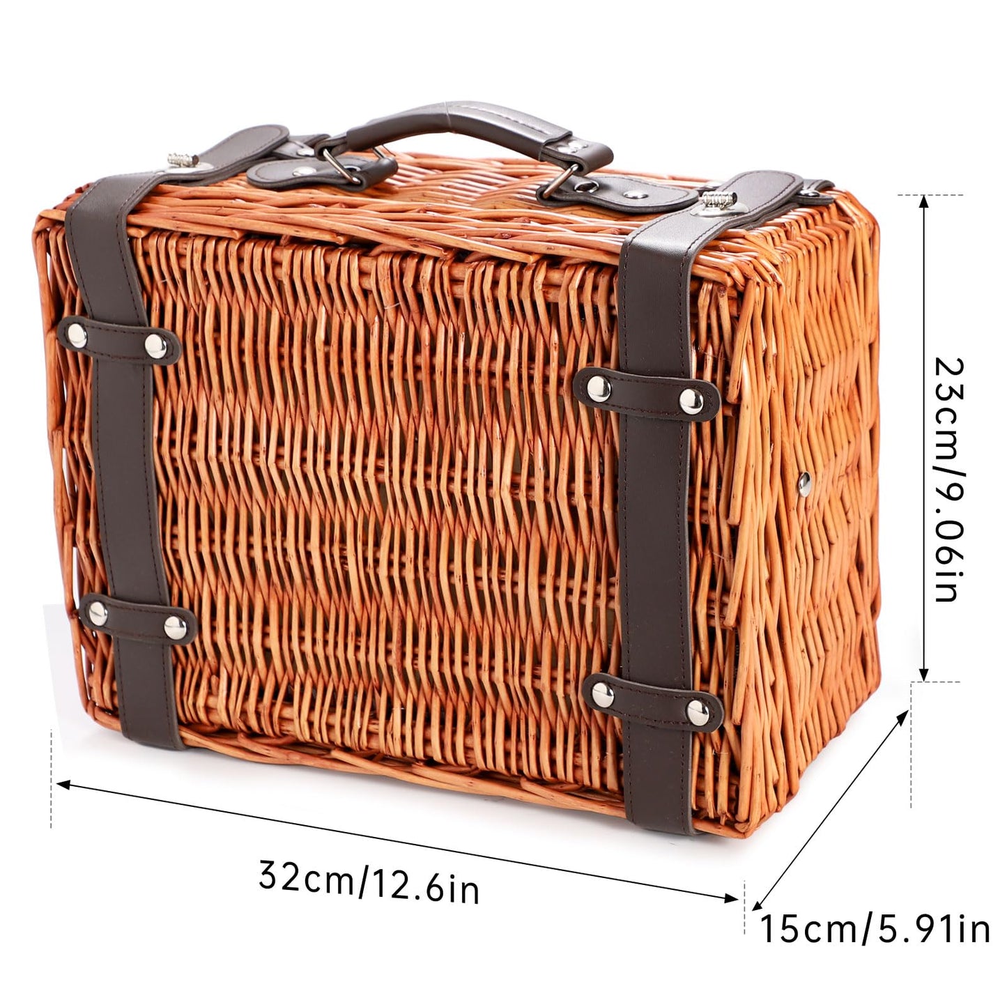 Weavvy Picnic Basket Set for 2, Wicker Picnic Baskets with Waterproof Blanket and Cutlery Service Kit, Willow Hamper for Camping, Outdoors, Valentine's Day, Christmas, Birthday, Wedding Gift