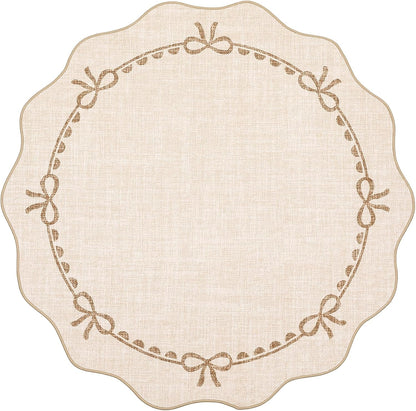 5ft GarveeHome Scalloped Bow Rug for Living Room, Round Rugs Washable Solid Beige Rug for Dorm Soft Low Pile Non Slip