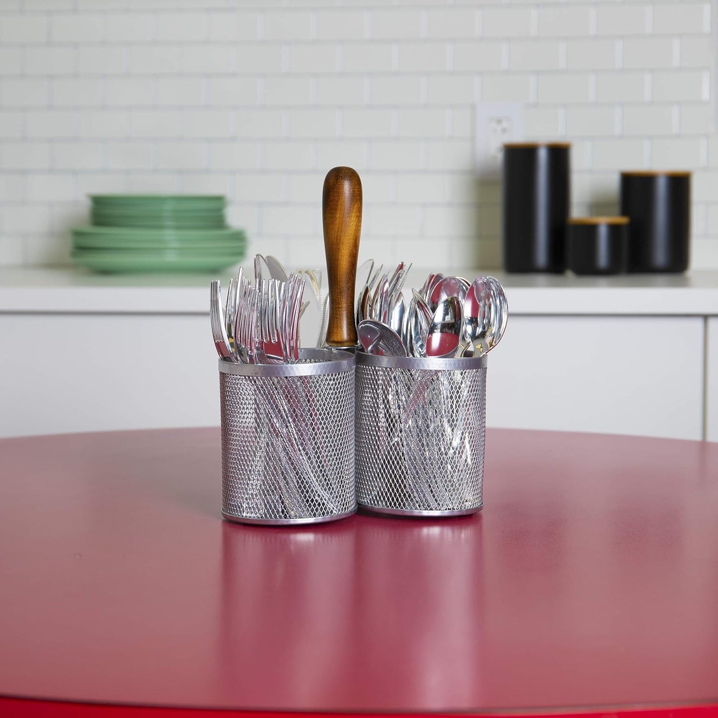Mind Reader Silverware Holder - Utensil Organizer Caddy - Metal Mesh - 7.5" L x 7.5" W x 9.75" H - Silver