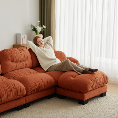 KEIKI 150" Cloud Modular Chenille Sectional Sofa Couch for Living Room, 4-Seat Sofa with Two Ottomans, Cloud-Like Plush Backrest Design, Requires Assembly, Ideal for U-Shape Spacious Home, Orange
