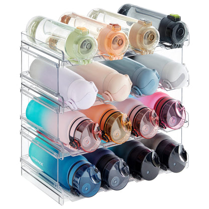 Lifewit Stackable Water Bottle Organizer for Cabinet, Plastic Bottle Holder Fits Bottles & Tumblers up to 3.8" Diameter, Pantry, Countertop & Fridge, 2 Tier Holds 8 Bottles