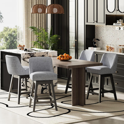 MALOL Swivel Bar Stools Set of 4, 27" Counter Height Kitchen Stools with Padded Seats and Solid Wood Legs, Upholstered Barstools for Kitchen Island, Breakfast Nook (Dark Gery)