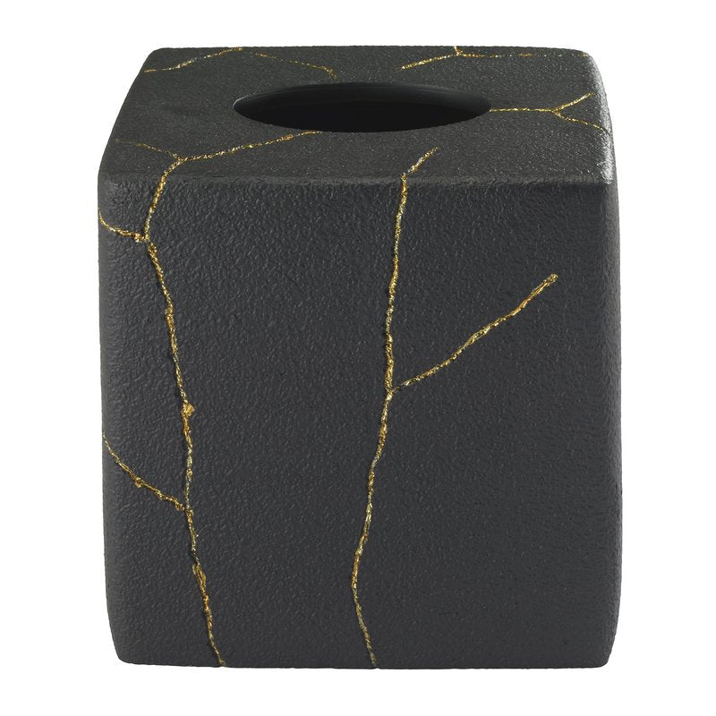 Nicole Miller - Tissue Box Cover, Resin Countertop Accessories, Dorm Room Essentials (Sydney Collection, Black/Gold)