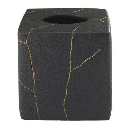 Nicole Miller - Tissue Box Cover, Resin Countertop Accessories, Dorm Room Essentials (Sydney Collection, Black/Gold)